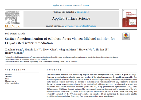 CO2響應纖維素論文在Applied Surfa