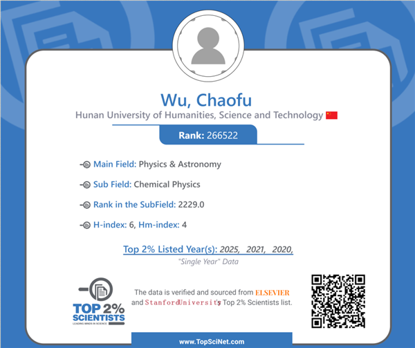 入選全球2%頂尖科學家“年度影響力